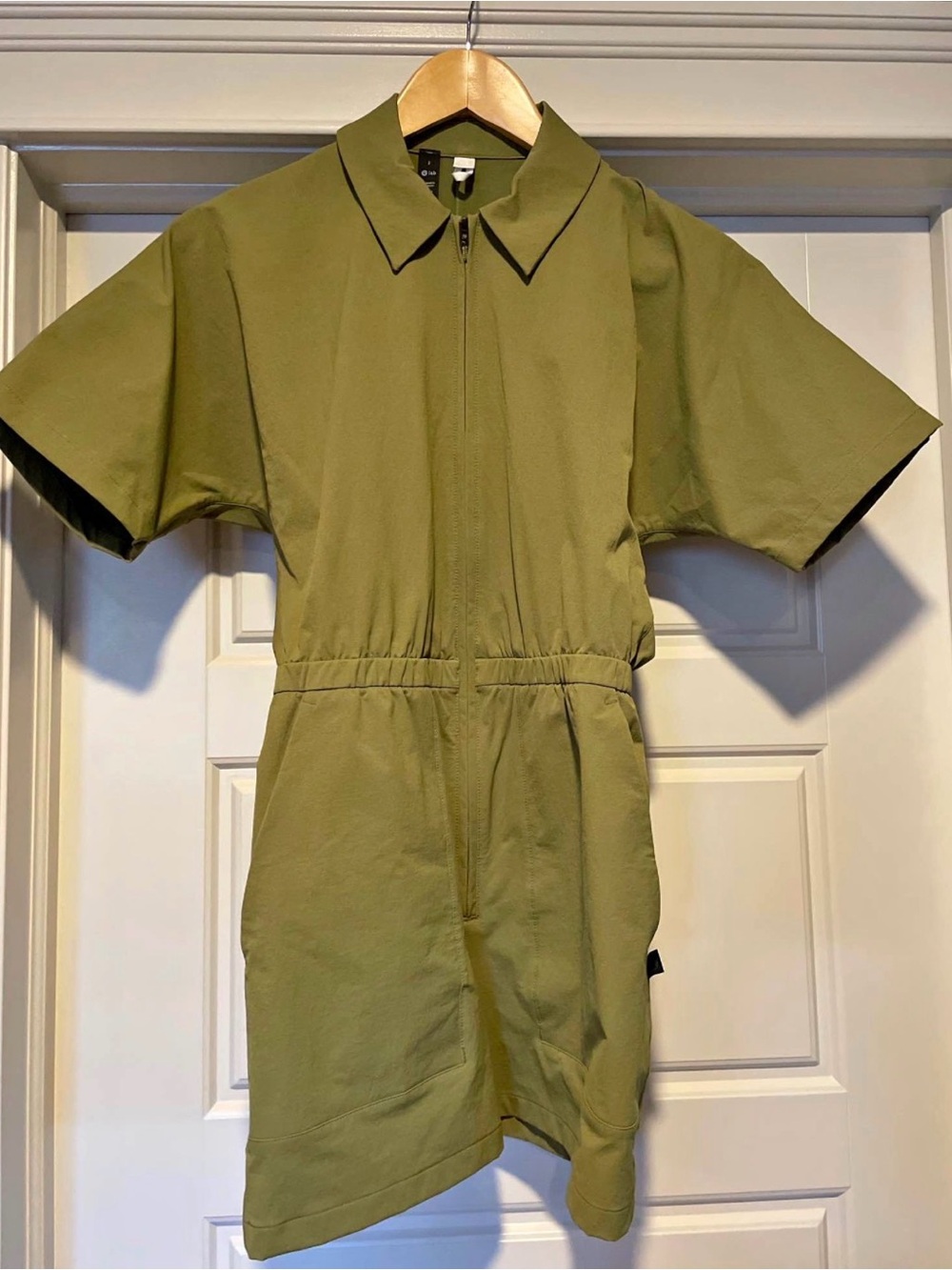 lululemon athletica Olive Green Short-Sleeve Jumpsuit with Contrast Trim